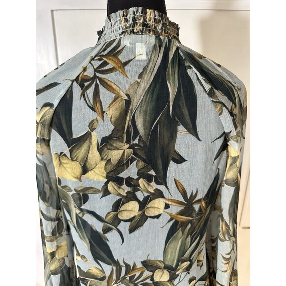 GUESS Sheer Floral Blouse Women Long Sleeve Smocked Cuffs Boho Peasant Top Sz XS - Picture 6 of 8